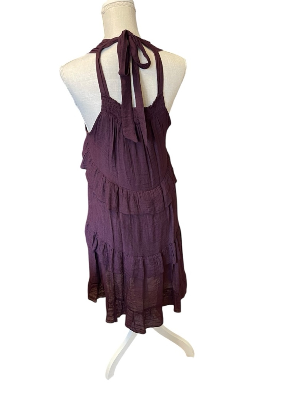 Sleeveless V-Neck Tiered Midi Dress in Deep Plum - Picture 4 of 9
